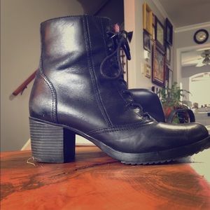 Dansko black leather lace up boots